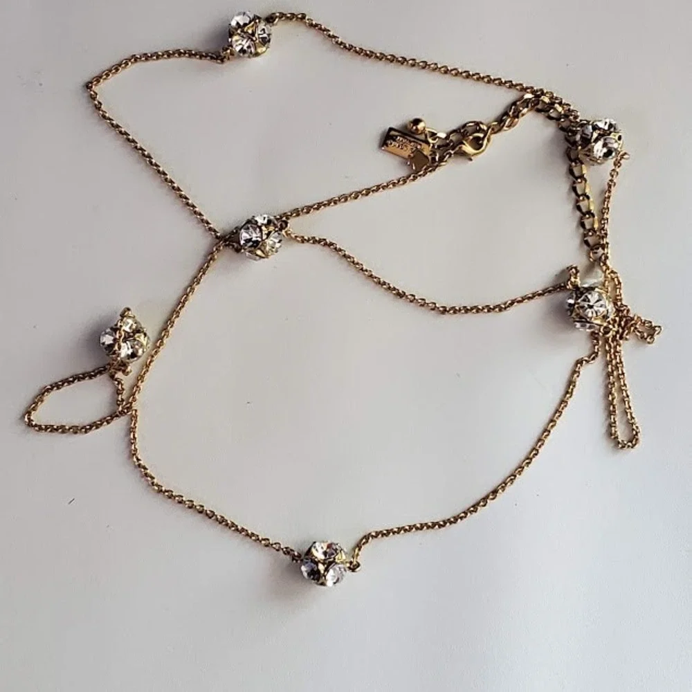 Kate Spade Lady Marmalade Gold Plate Clear Crystal Station Long Necklace Sparkly